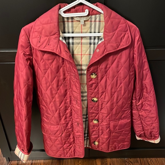 Burberry Jackets & Blazers - NWOT women’s Authentic Burberry belted  jacket size small cranberry colour.